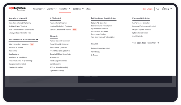 KoçSistem Web Development Menu